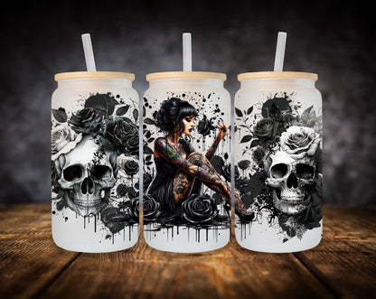 Glass Can-Goth Girl-Flowers