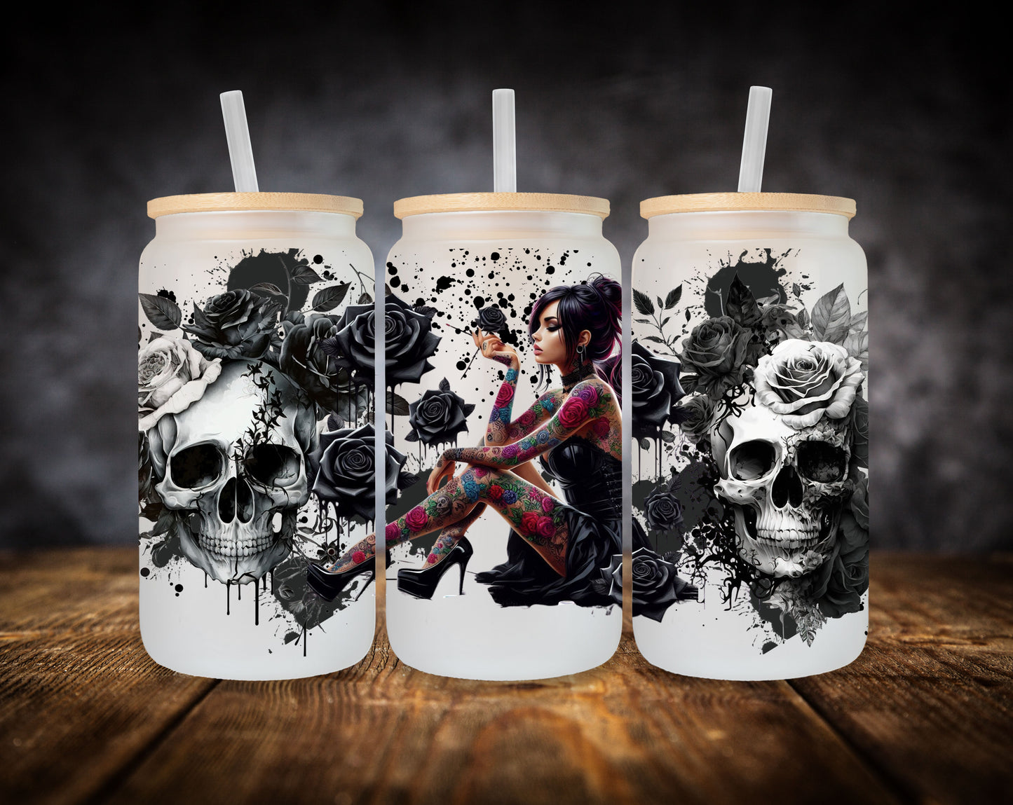 Glass Can-Goth Girl-Flowers