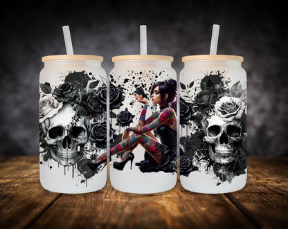 Glass Can-Goth Girl-Flowers