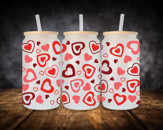 Glass Can- Hot Pink Hearts