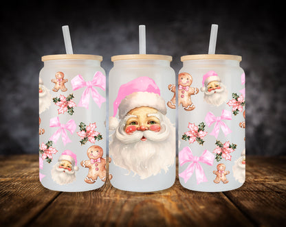 Glass Can- Pink Christmas