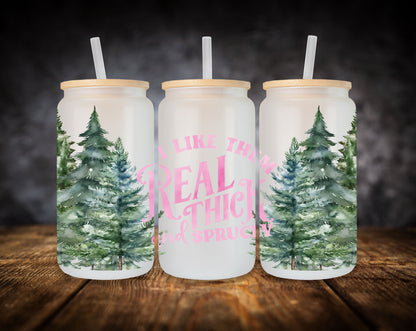 Glass Can- Pink Christmas