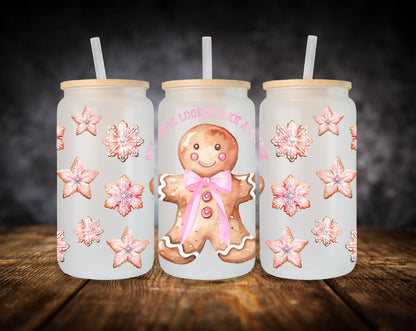 Glass Can- Pink Christmas
