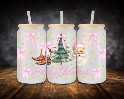 Glass Can- Pink Christmas