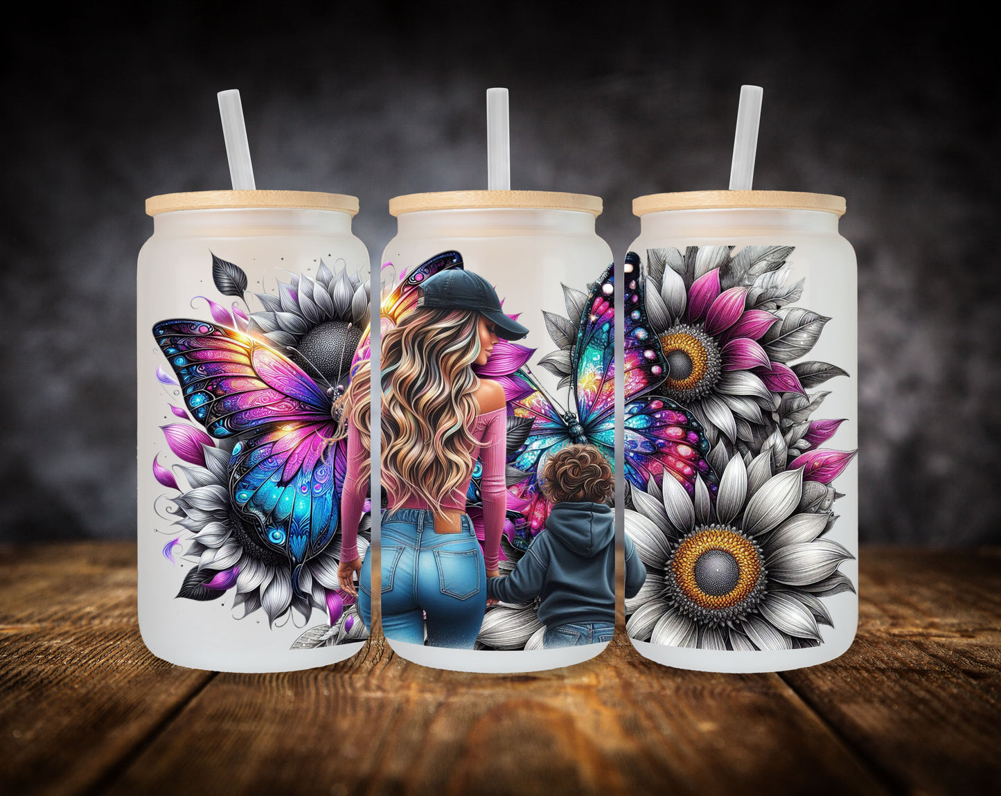 Glass Can-Girl-Child-Flowers & Butterflies