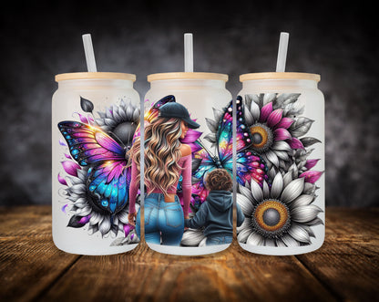Glass Can-Girl-Child-Flowers & Butterflies
