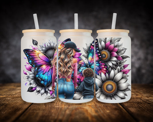 Glass Can-Girl-Child-Flowers & Butterflies