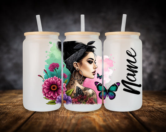 Glass Can-Girl-Tattoos and Bandana W/Name
