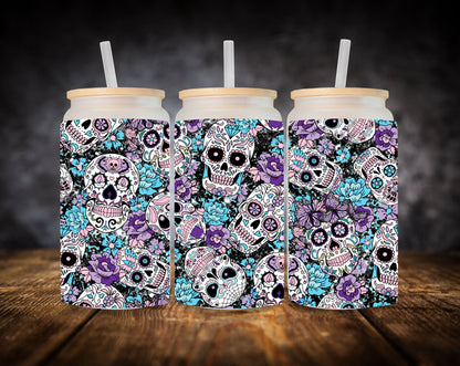 Glass Can- Sugar Skulls