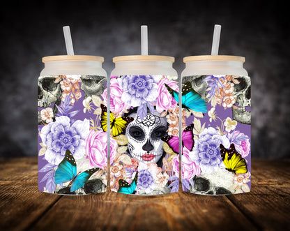 Glass Can- Sugar Skulls
