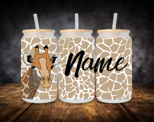Glass Can- Giraffe W/Name