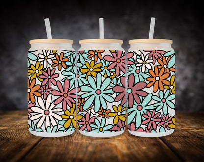 Glass Can- Retro Daisy
