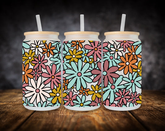 Glass Can- Retro Daisy