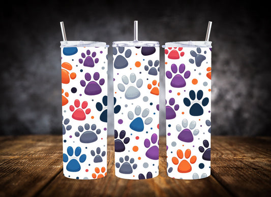 20oz Tumbler Colorful Paw Print Collection