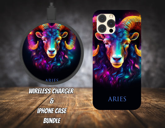Matching iPhone Case and Wireless Charger- Zodiac Aries