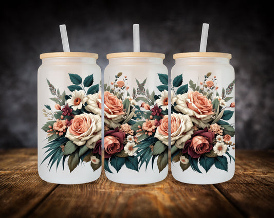 Glass Can-Pink Watercolor Roses