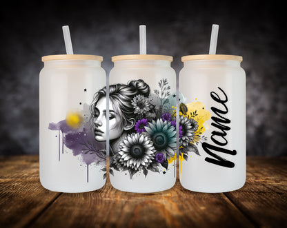 Glass Can-Sunflowers-Color Splash W/Name