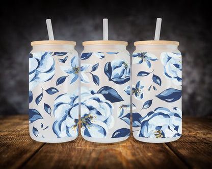 Glass Can-Blue Floral Print