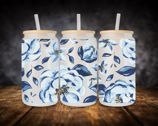 Glass Can-Blue Floral Print
