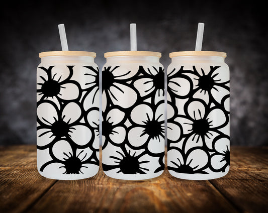 Glass Can-Black and White Floral
