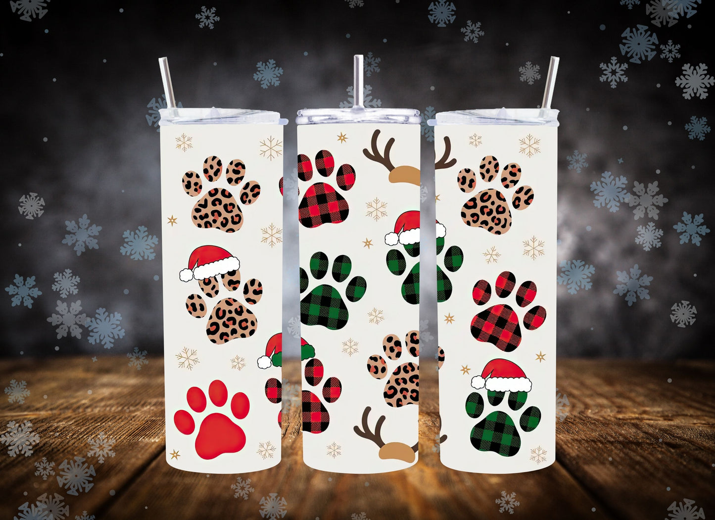 20oz Tumbler Christmas Paws Paw Print