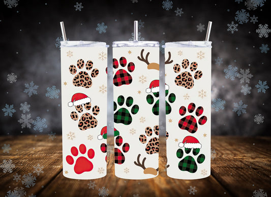 20oz Tumbler Christmas Paws Paw Print