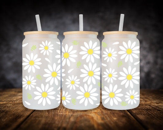 Glass Can-White Daisies