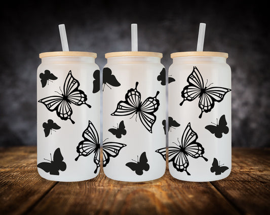 Glass Can-Black and White Butterflies