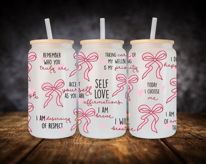 Glass Can-Pink Bow-Self Love