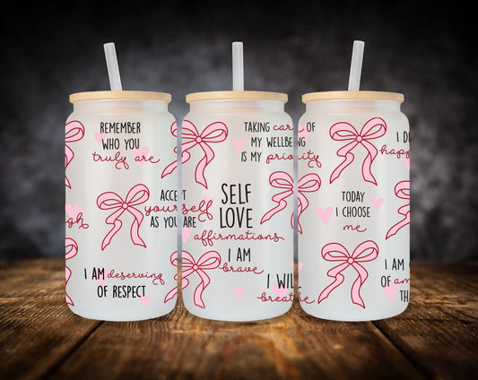 Glass Can-Pink Bow-Self Love
