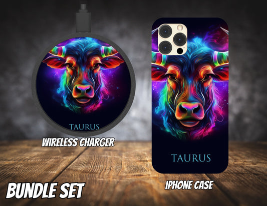 Matching iPhone Case and Wireless Charger- Zodiac Taurus
