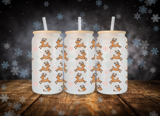 Glass Can Cute Reindeer Christmas
