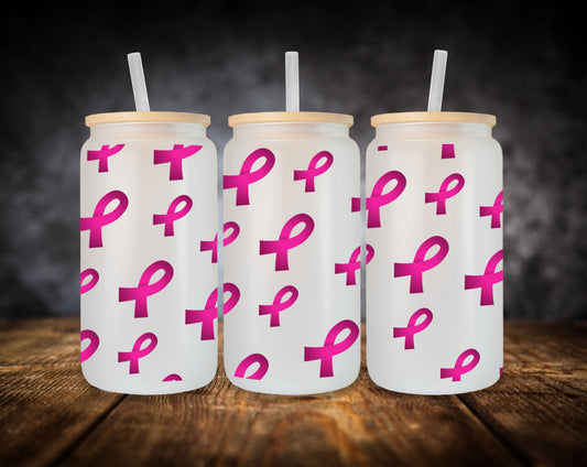 Glass Can-Pink Ribbon Awareness
