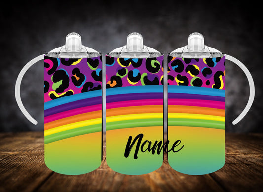 Sippy Cup-Rainbows and Animal Print W/Name