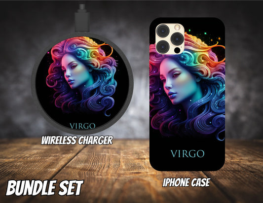 Matching iPhone Case and Wireless Charger- Zodiac Virgo