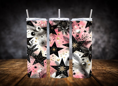 20oz Tumbler Black Pink Christmas Stars