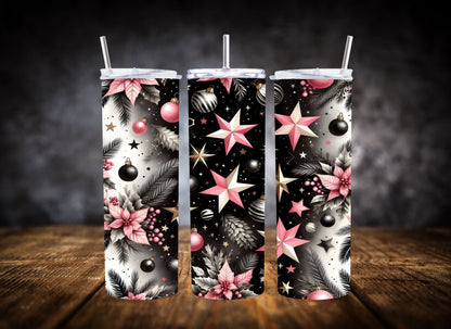 20oz Tumbler Black Pink Christmas Stars