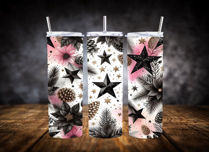 20oz Tumbler Black Pink Christmas Stars