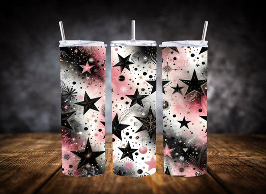 20oz Tumbler Black Pink Christmas Stars