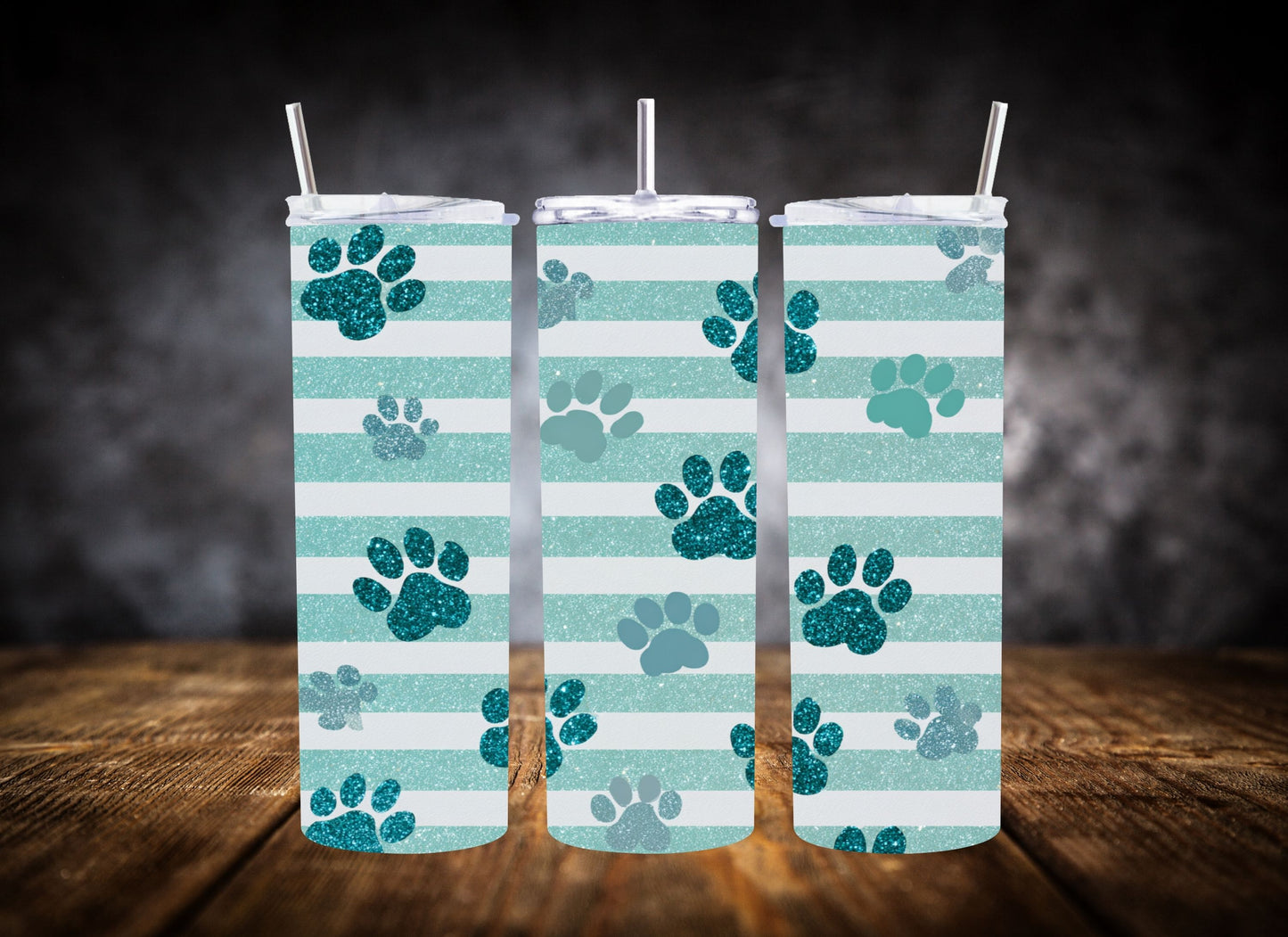20oz Tumbler Blue Glittery Dog Paws