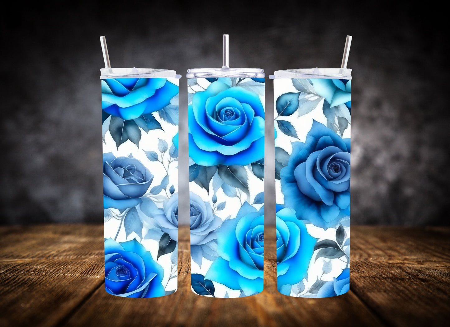 20oz Tumbler Blue Roses Floral