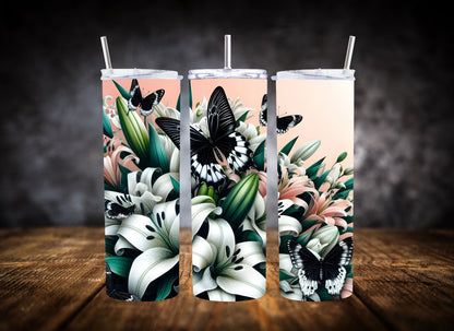 20oz Tumbler Blue and White Lilies