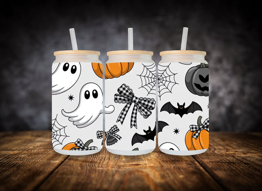 Glass Can Cute Ghosts and Gingham Bows