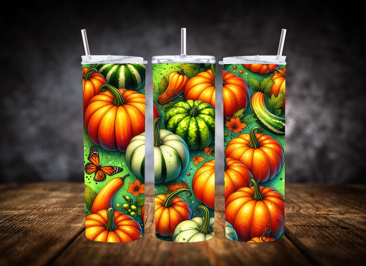 20oz Tumbler Neon Green Pumpkins