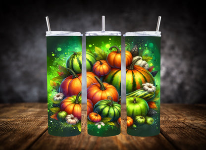 20oz Tumbler Neon Green Pumpkins