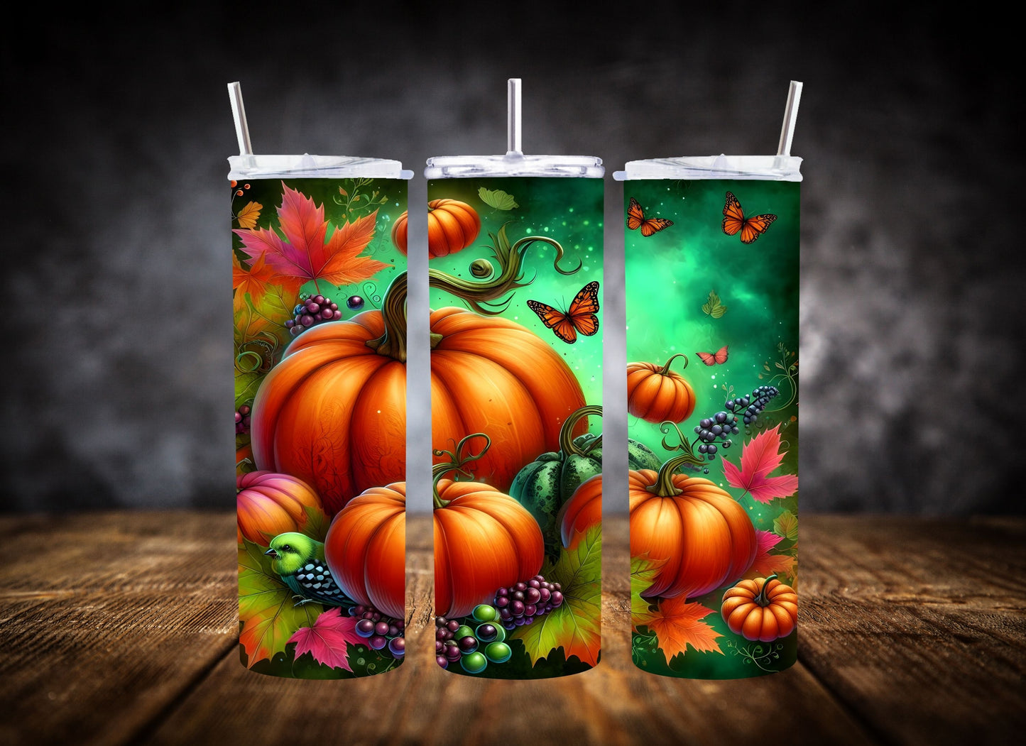 20oz Tumbler Neon Green Pumpkins