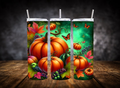 20oz Tumbler Neon Green Pumpkins