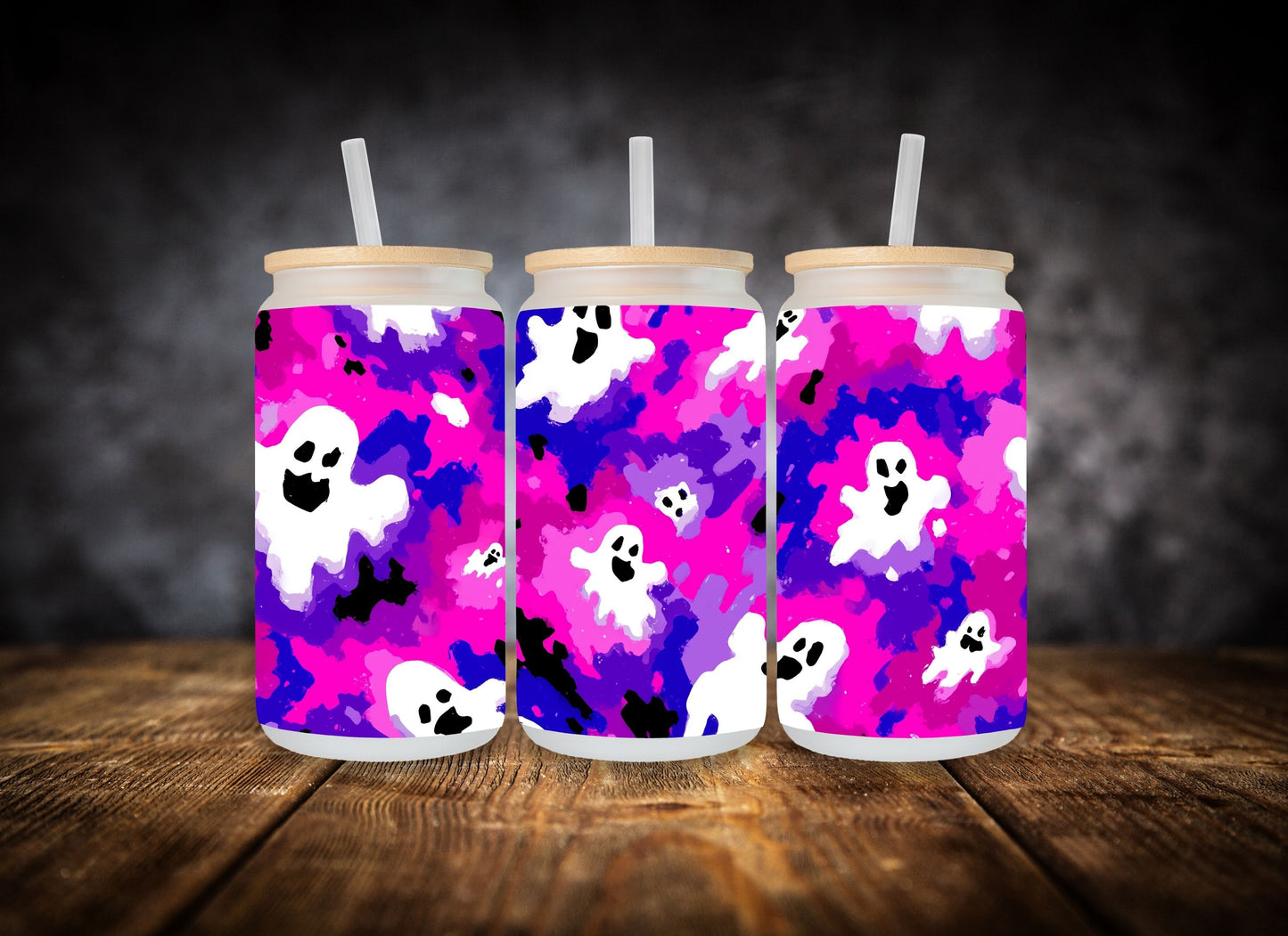 Glass Can Pink and Blue Ghosts