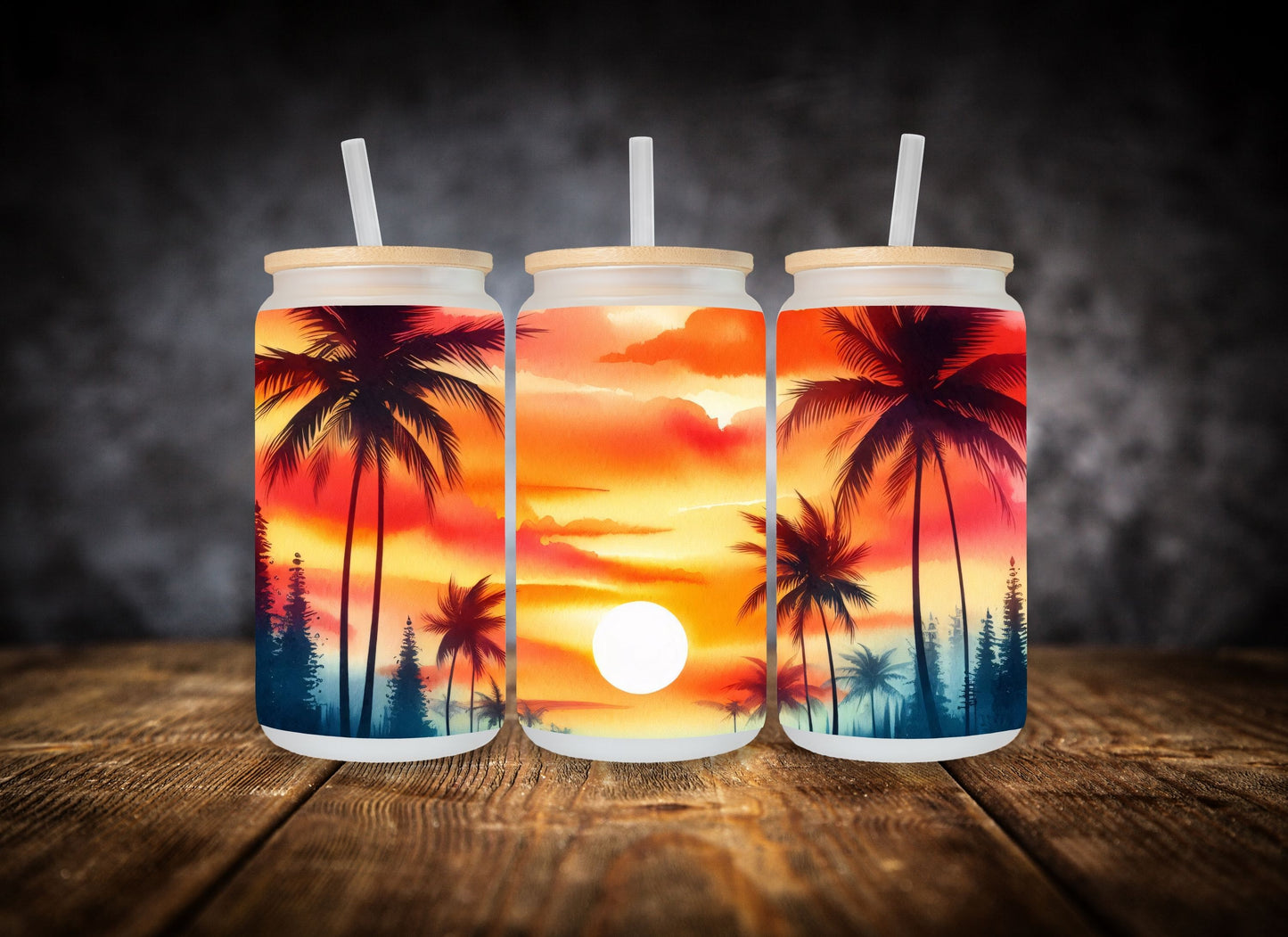 Glass Can Sunset Palm Trees