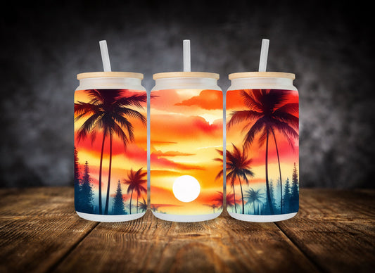 Glass Can Sunset Palm Trees